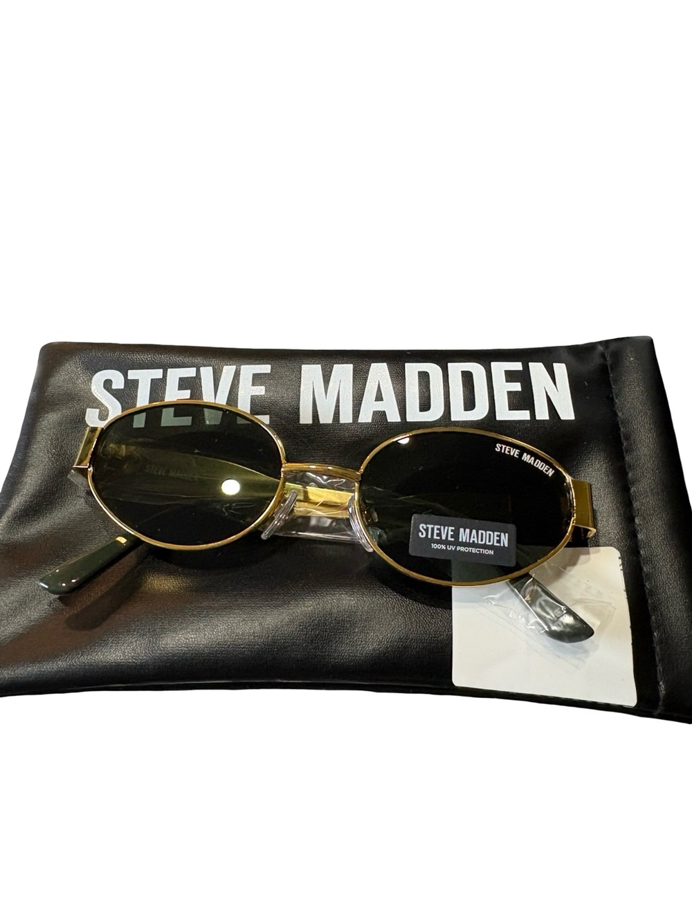 NWT Steve Madden "Mystie" Gold Frame Oval Sunglasses w/ Case
